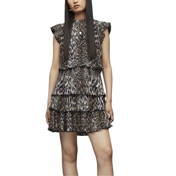 ALL SAINTS ANTHEIA KIKU ANIMAL PRINT TIERED MINI DRESS NWT WOMEN'S SIZE 2 - Picture 1 of 16